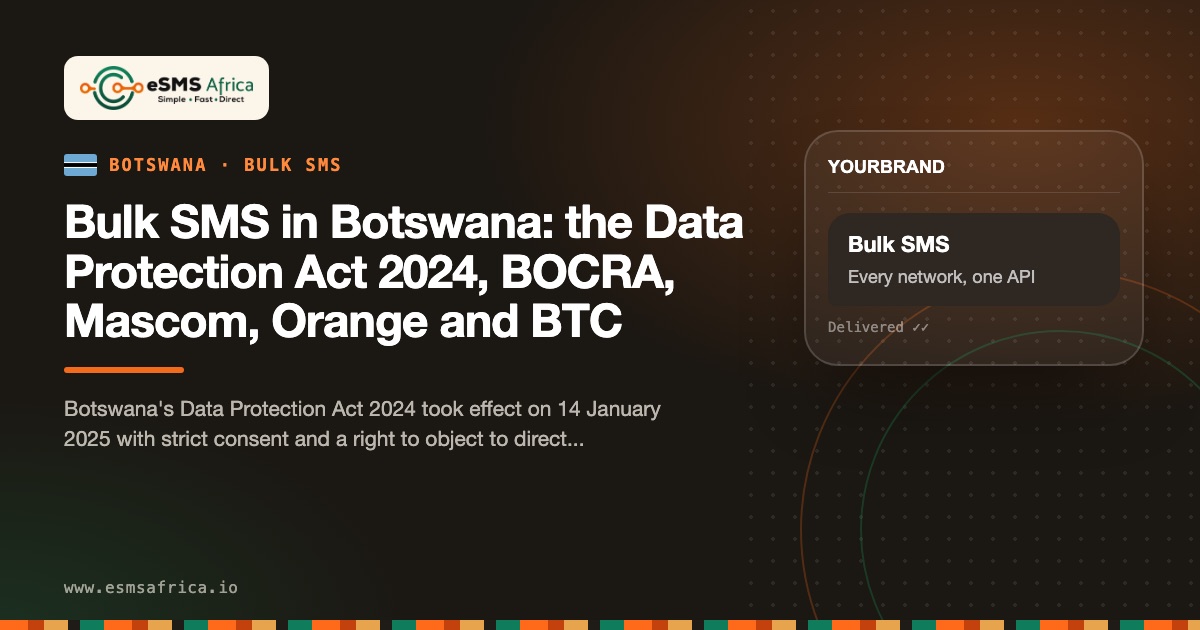 Bulk SMS in Botswana: the Data Protection Act 2024, BOCRA, Mascom, Orange and BTC