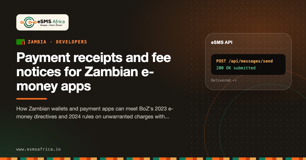 Payment receipts and fee notices for Zambian e-money apps