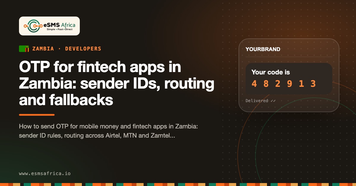 OTP for fintech apps in Zambia: sender IDs, routing and fallbacks