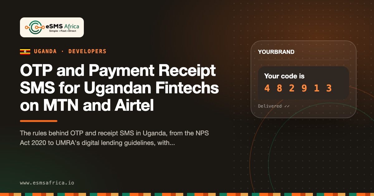 OTP and Payment Receipt SMS for Ugandan Fintechs on MTN and Airtel