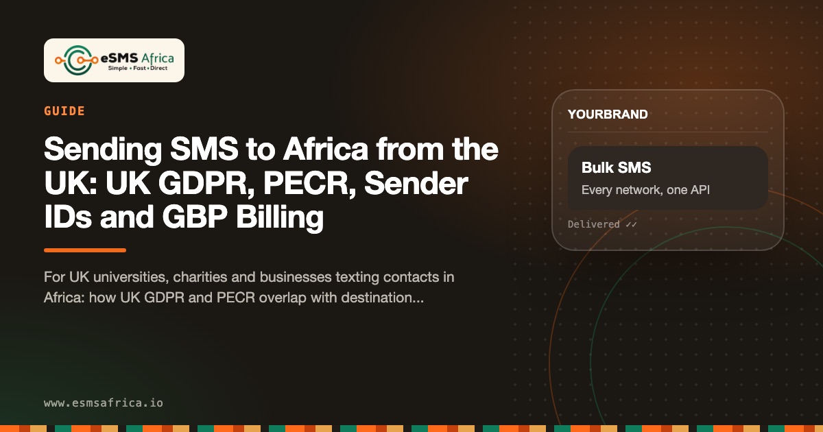 Sending SMS to Africa from the UK: UK GDPR, PECR, Sender IDs and GBP Billing