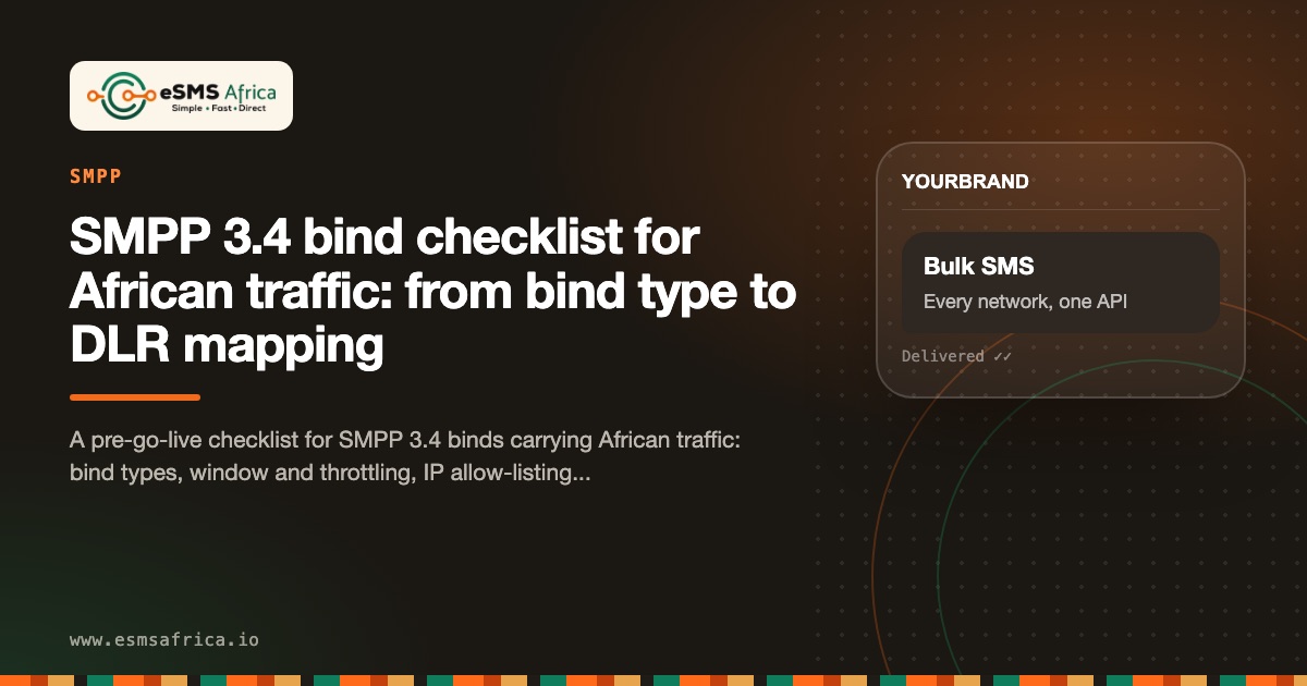 SMPP 3.4 bind checklist for African traffic: from bind type to DLR mapping