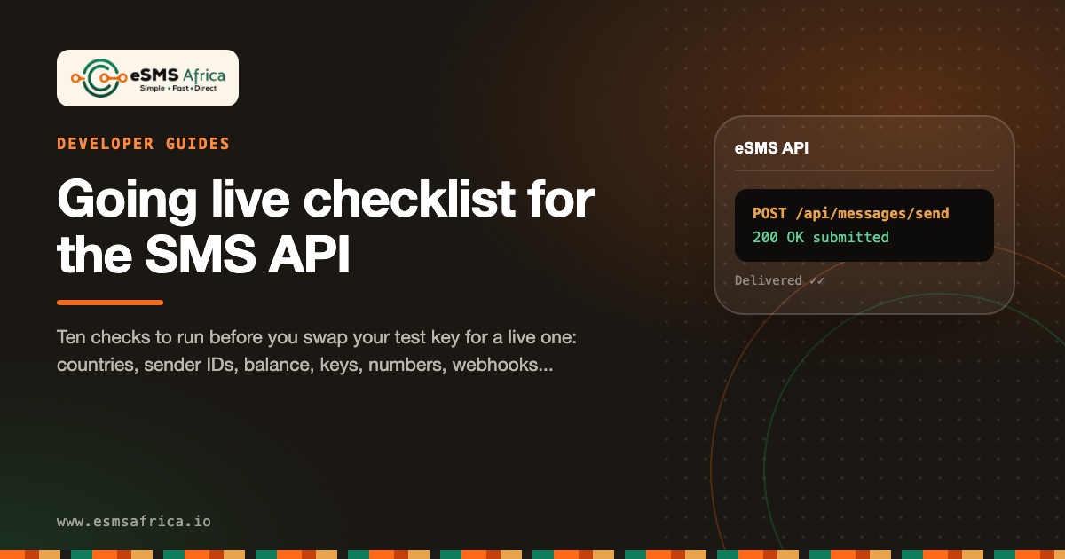 Going live checklist for the SMS API