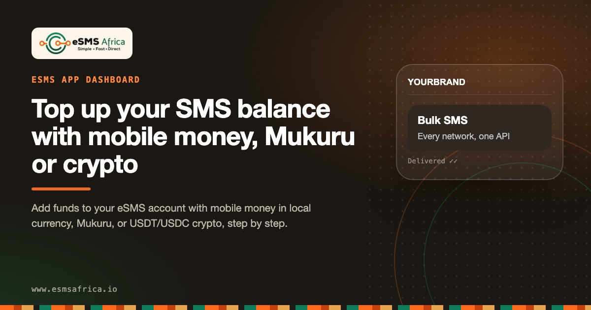 Top up your SMS balance with mobile money, Mukuru or crypto